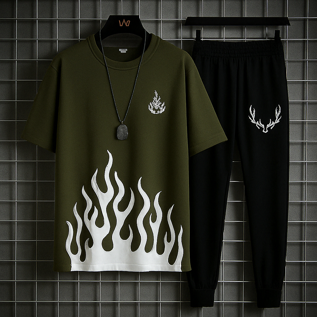 New trendy fired printed black & white premium quality tracksuit for men and boys / Tracksuit for men & boys with shorts or tracksuit for men & boys with trousers - Half Sleeves / Full Sleeves