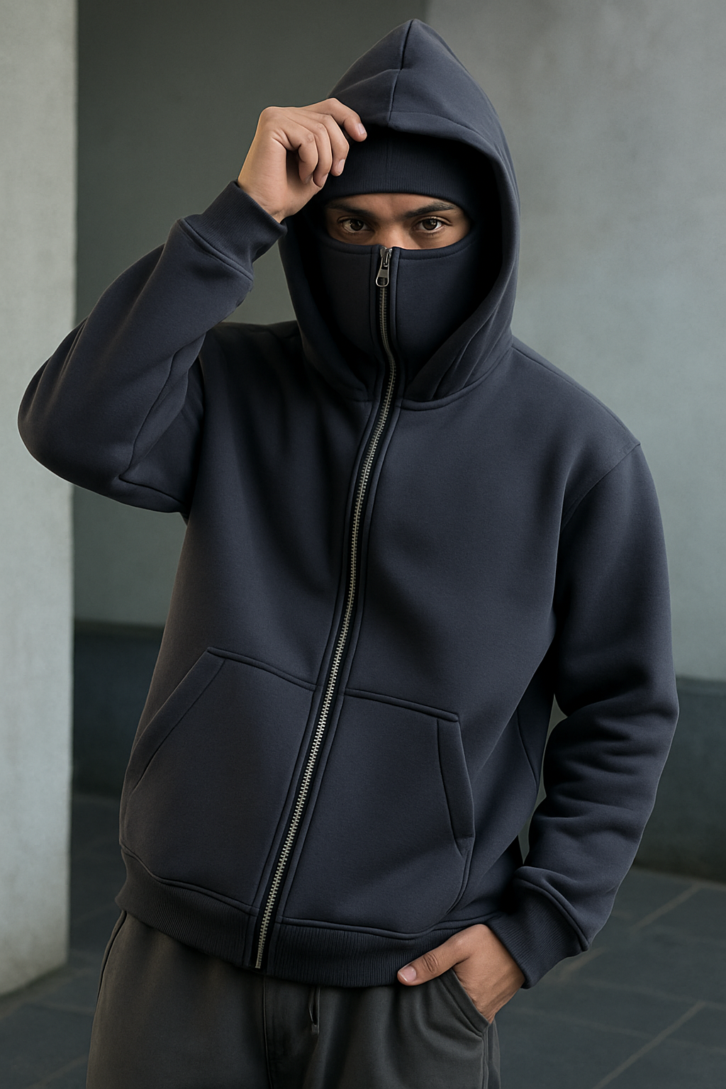 Warm Streetwear Pullover, Biker Face Cover, Hooded Sweatshirt | S-XL