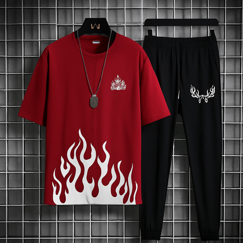 New trendy fired printed black & white premium quality tracksuit for men and boys / Tracksuit for men & boys with shorts or tracksuit for men & boys with trousers - Half Sleeves / Full Sleeves