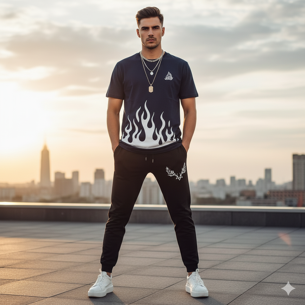 Blue New trendy fired printed premium quality tracksuit for men and boys