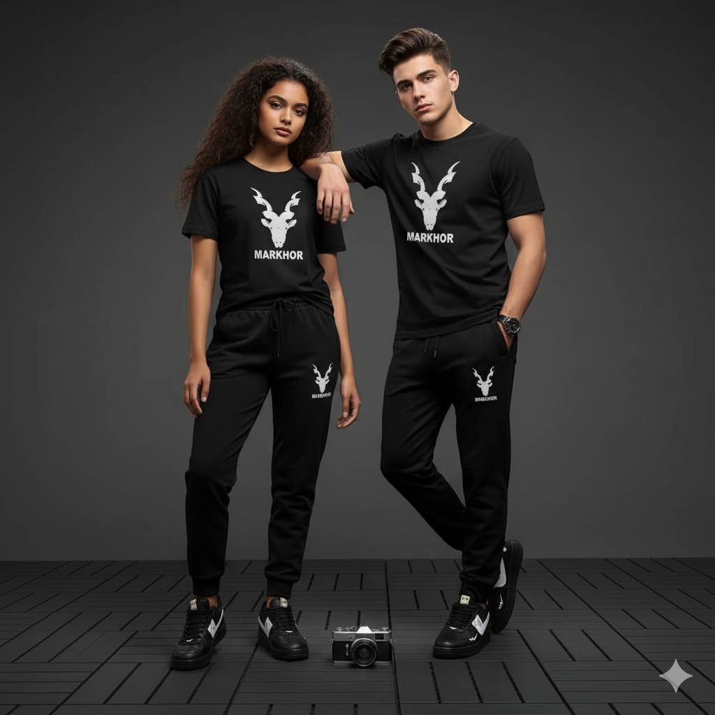 Againtr Summer Printed Tracksuit For Men & Boys - Soft & Comfortable Fabric T Shirt & Trouser Printed Tracksuit black