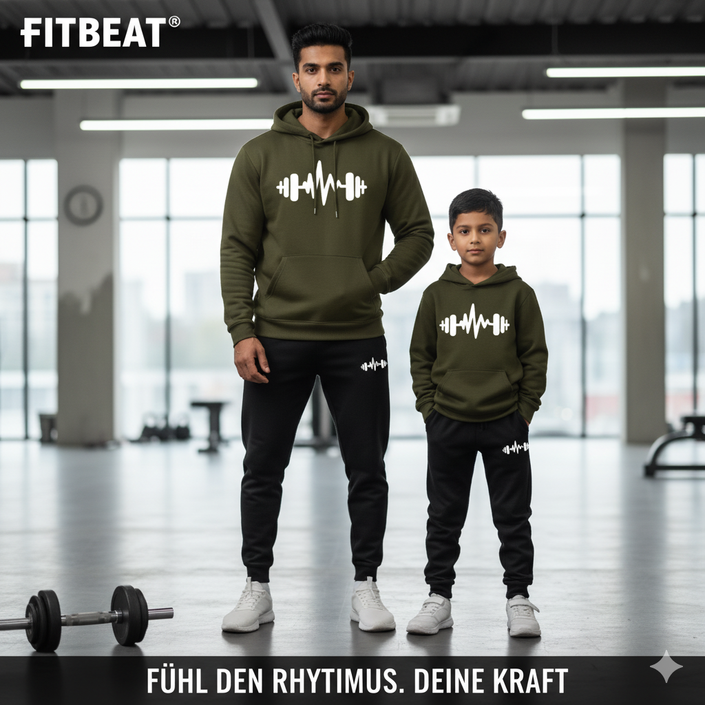 Warm & Stylish: Men's Fleece Heartbeat Logo Winter Tracksuit β Thick Hoodie & Jogger Set