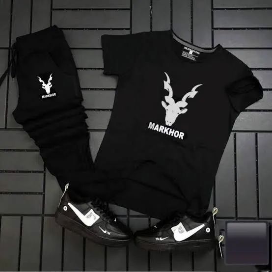 Againtr Summer Printed Tracksuit For Men & Boys - Soft & Comfortable Fabric T Shirt & Trouser Printed Tracksuit black