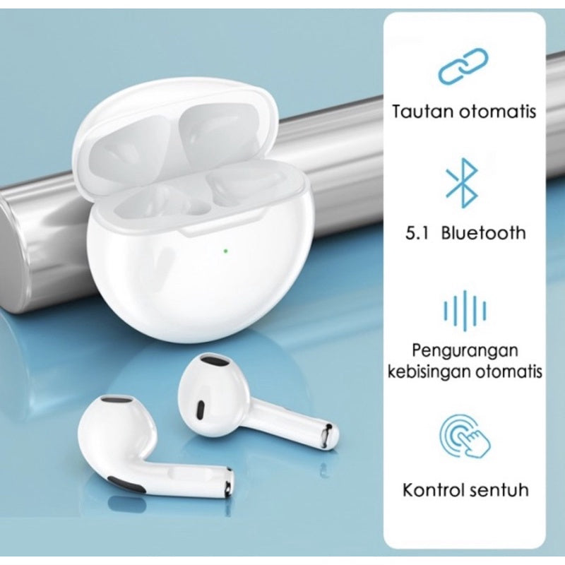 AirPods Pro 6 Hi-Fi Wireless Airbuds 5.0 Bluetooth Earphone Slim small size with Charging Case White