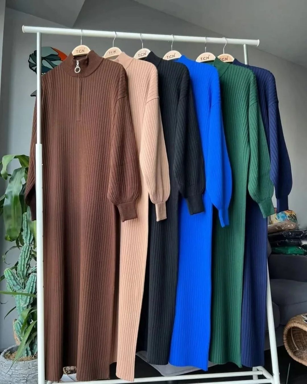 Highneck Zip Bodycon Maxi Dress | Warm Ribbed Knit Winter Sweater Dress