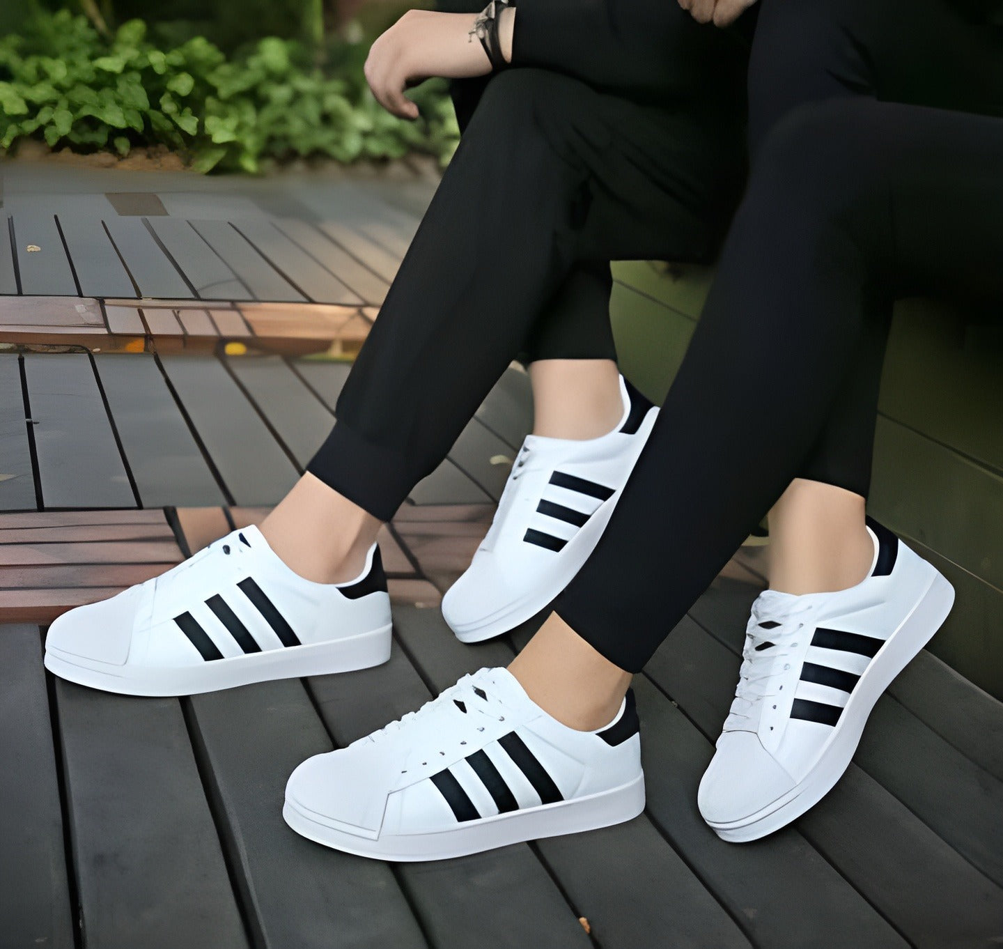 Fashionable White & Black Slip-On Sneakers for Girls β Perfect for Casual Everyday Wear