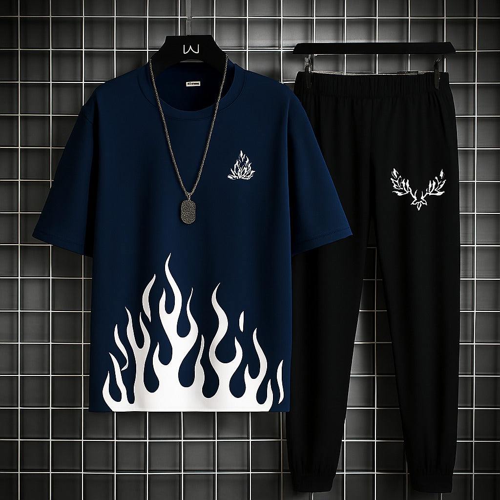 Blue New trendy fired printed premium quality tracksuit for men and boys