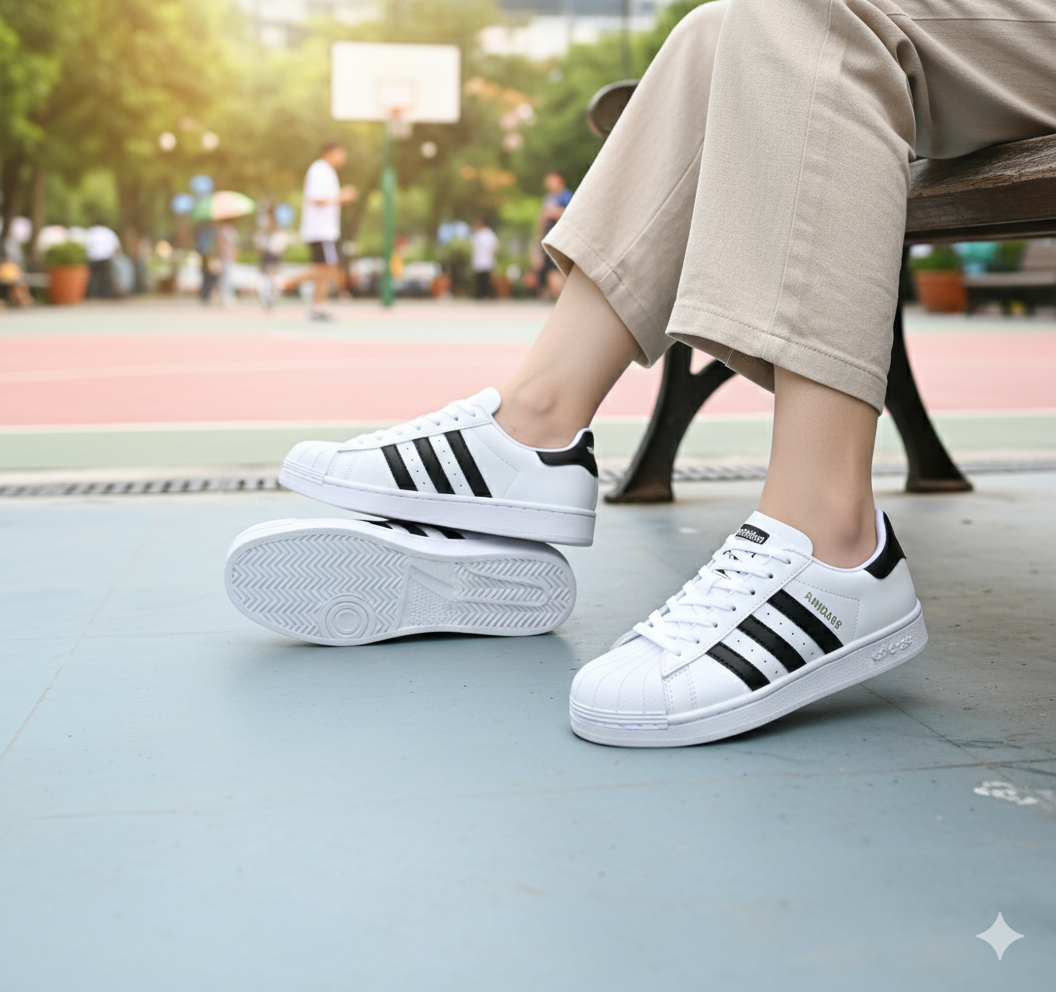 Fashionable White & Black Slip-On Sneakers for Girls – Perfect for Casual Everyday Wear