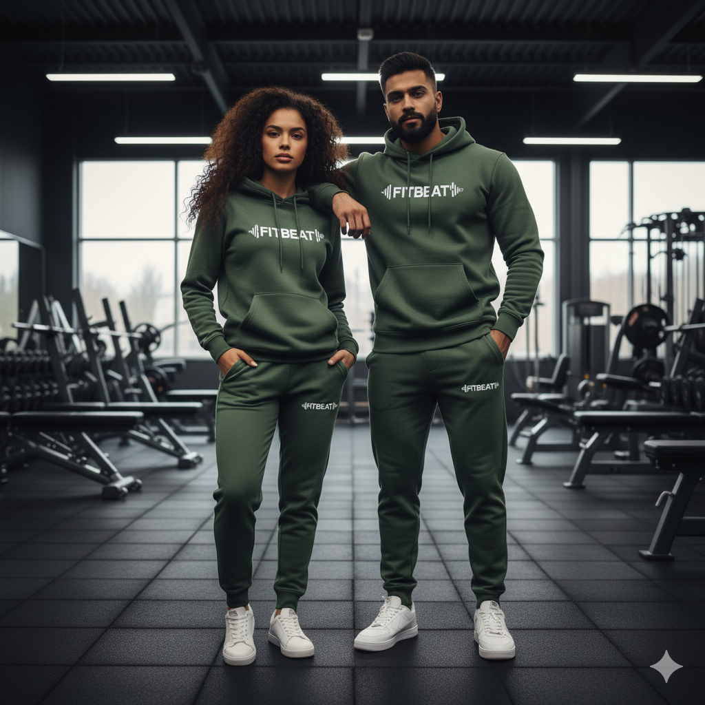 Warm & Stylish: Men's Fleece Heartbeat Logo Winter Tracksuit – Thick Hoodie & Jogger Set