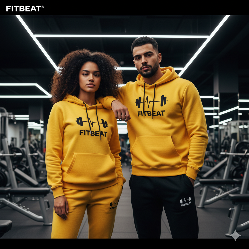 Warm & Stylish: Men's Fleece Heartbeat Logo Winter Tracksuit – Thick Hoodie & Jogger Set