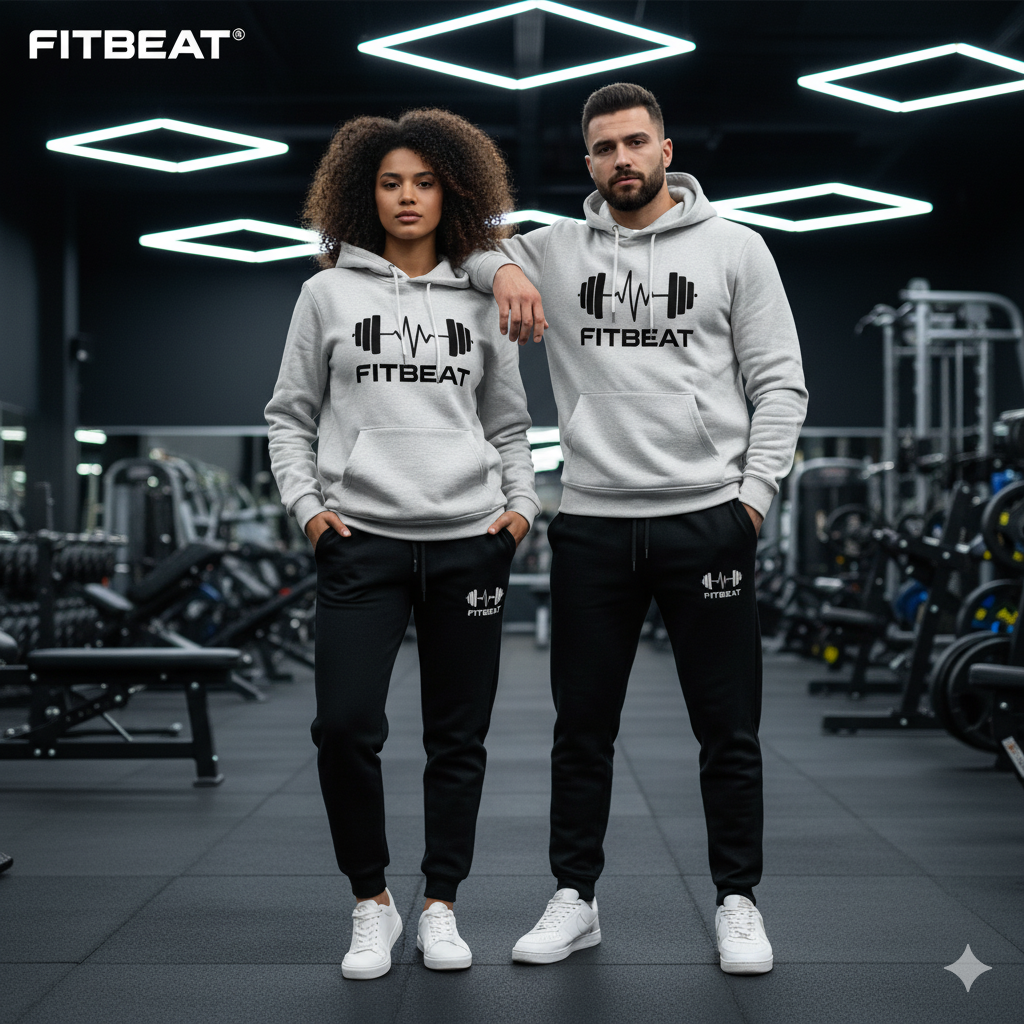 Warm & Stylish: Men's Fleece Heartbeat Logo Winter Tracksuit – Thick Hoodie & Jogger Set