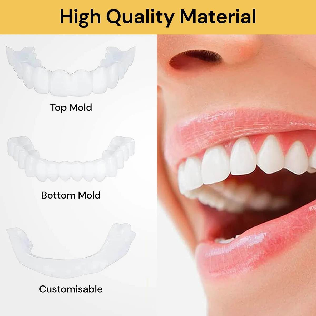Snap-On Smile Veneers (Upper & Lower): Instant Cosmetic Teeth Braces for Natural White Look & Gap Correction