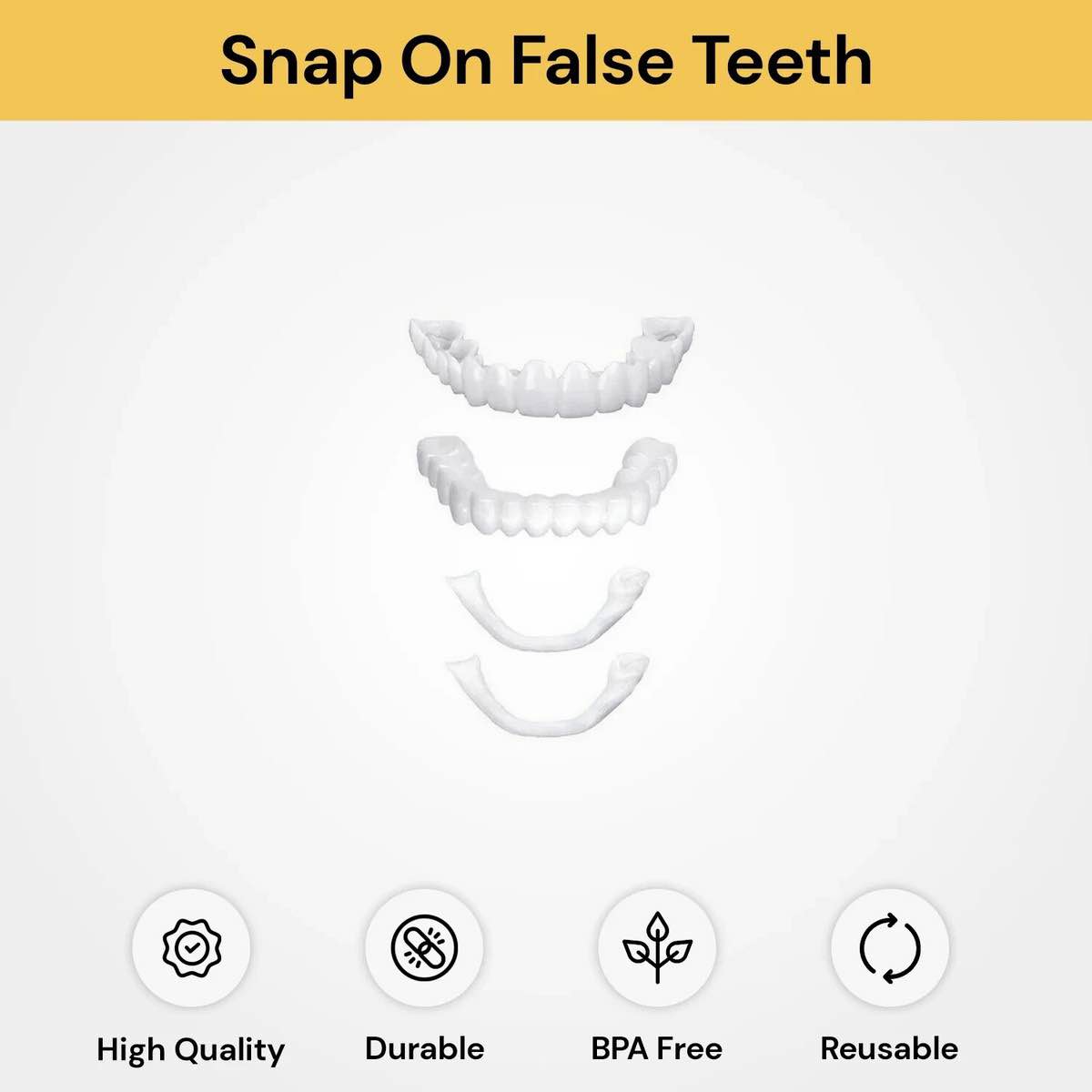 Snap-On Smile Veneers (Upper & Lower): Instant Cosmetic Teeth Braces for Natural White Look & Gap Correction