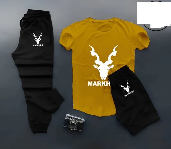 Againtr Summer Printed Tracksuit For Men & Boys - Soft & Comfortable Fabric T Shirt & Trouser Printed Tracksuit black