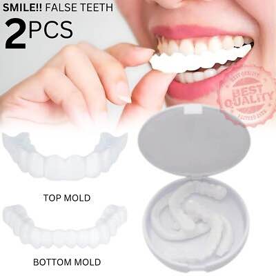Snap-On Smile Veneers (Upper & Lower): Instant Cosmetic Teeth Braces for Natural White Look & Gap Correction