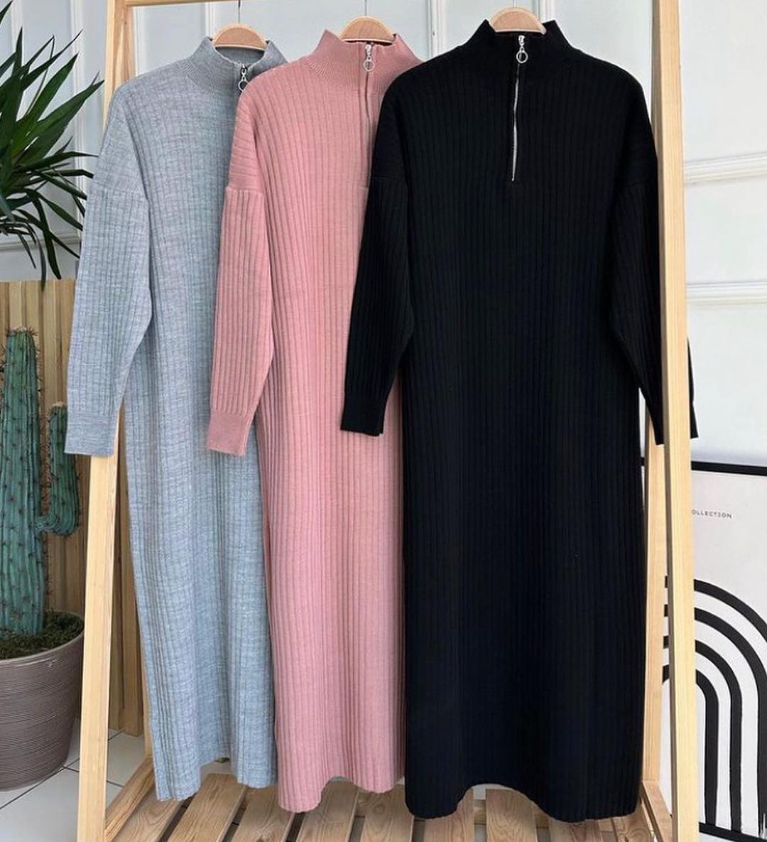 Highneck Zip Bodycon Maxi Dress | Warm Ribbed Knit Winter Sweater Dress