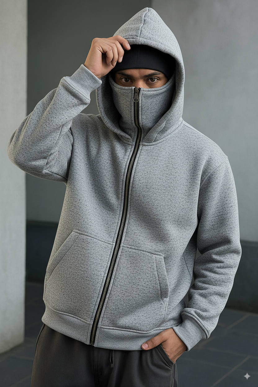Warm Streetwear Pullover, Biker Face Cover, Hooded Sweatshirt | S-XL